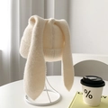 Cute long-ear rabbit knit beanie in creamy white mohair with warm ear protection - Long Ears / Beige