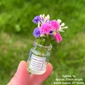 Miniature glass vase with purple artificial flowers and Good Luck label on hand - [Luminous] Purple + Rose Red Vase