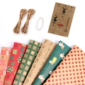 Christmas wrapping paper set with 6 kraft designs, jute twine, tape, and gift labels - Set 1 / 50x70cm