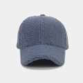 Detailed texture of thick grey-blue lamb wool material on a winter baseball cap - Adjustable / Fog Blue