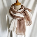 Écharpe en lin bicolore marron et blanc avec des bords à franges élégants - 200*95CM / Khaki