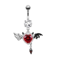 Piercing ombelico gotico con ali di pipistrello e cuore rosso in acciaio - Forma Cuore Rosso Ali Angelo Diavolo (#2)