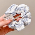 Blauw-wit gestreepte kanten scrunchie met handgemaakt label voor chique kapsels - 5# Zeezout Gestreept - Blauw En Wit