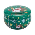 Green Christmas tin storage container with snowman and snowflake patterns - D250-Green Happy Holidays