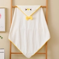 Soft white coral fleece baby hooded towel with yellow trim and cute duck embroidery - 80*80cm / Yellow Border Duck
