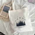 White canvas tote bag featuring an artistic forest and moon oil painting print - Forest and Moon