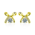 Elegant bow-shaped sterling silver stud earrings with sparkling white zircons in gold finish - 925 Silver (0.6ctw Moissanite) / Gold