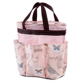 Borsa da trucco in rete rosa con motivi floreali e robusti manici portatili - Rosa