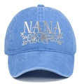 Detail of light blue washed cotton baseball cap with nana floral embroidery and fine texture - Light Blue