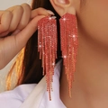 Elegant red rhinestone long tassel earrings with sparkling crystal fringe drops - Red Glamorous Bold Tassel Earrings