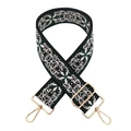 Détail de la bandoulière réglable en jacquard vert avec ferrures en métal doré - Noir Blanc Vert Floral