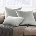 Three pieces of velvet solid color cushion covers in light grey on a beige sofa - Silver Velvet / 40*40cm
