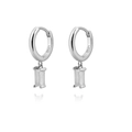 Classic S925 sterling silver hoop earrings featuring rectangular step-cut zircon drops - Silver Rectangle Clear