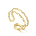 Adjustable double-layered wave ring for women in polished golden finish minimalist style - Double Layer Wave Style (KR103121-LK)