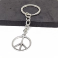 Retro silver metal peace symbol keychain with star charm and heavy chain link - Peace Sign