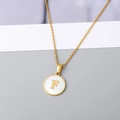 18K gold plated necklace with round white shell pendant featuring golden letter F - Letter F Style / Gold