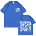 Detailed front and back view of blue Ivan Cornejo T-shirt with white QR code print - S / Royal Blue