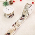 Christmas burlap ribbon with snowman pattern and Let it SNOW text for gift wrapping - R-C13 5CM Fringed Natural Linen Snowman Ribbon