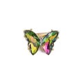 Macro shot of colorful crystal butterfly brooch with multi-faceted wings and gold plating - Green Gemstone Butterfly