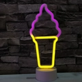 Neon ice cream cone night light with purple swirl and yellow cone on white base - Bicolor Ice Cream