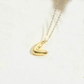 3D puffy heart pendant necklace in 14K gold plated copper with dainty cable chain - Letter V / Gold