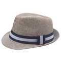 Cappello di paglia da uomo retrò marrone con fascia a righe blu e bianche per estate - M (56-58cm) / Cachi
