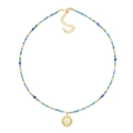 Beaded necklace with multicolor stones and a gold sun evil eye pendant detail - Multicolor Beaded Sun Eye Pendant (XL-361J)