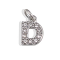 Polished silver stainless steel letter D charm pendant with sparkling micro-inlaid stones - Letter D / Silver