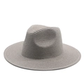 Classic grey handmade straw Panama hat for men featuring a wide brim fedora style - Adjustable / Gray