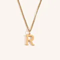 Minimalist 18k gold plated necklace featuring an elegant letter R initial pendant - Gold R