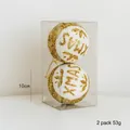 2 Pack of 10cm white Christmas balls with gold glitter XMAS text and snowflake patterns - 10cm XMAS 2-Pack / Gold