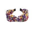 Floral knot headband featuring vibrant colorful flowers and soft cream fabric texture - Colorful Floral Purple Twist (FK-B080 Purple)