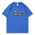 T-shirt bleu en coton lourd avec motif de dessin animé et texte amusant - XS / Bleu Royal