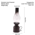 Vintage kerosene lamp resin ornament in dark brown finish with precise dimensions - Retro Kerosene Lamp Ornament (22726 Small)