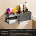 Dark gray wall mounted bathroom tissue box with top shelf, 350mm extended model - Large - Gun Grey