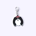 Porte-clés chien en émail avec chiot noir et blanc et nœud rouge sur fermoir homard - 47 Shih Tzu