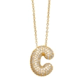 Sparkling gold letter C pendant necklace with white zircon pavé setting for women - Letter C / Gold