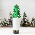 Christmas gnome wine bottle cover with a green felt tree hat and white faux fur beard - Christmas Tree