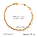 Détails du collier en acier doré avec perles et dimensions sur fond blanc épuré - Collier (HC-N40737) / 49.5cm