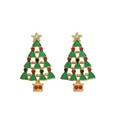 Detailed macro view of colorful Christmas tree earrings with rhinestone and drip oil finish - Enamel Christmas Tree