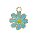 Blauer Gänseblümchen-Anhänger mit Goldmetallbasis und gelber Mitte für DIY-Schmuck - Kleines Gänseblümchen (16492)