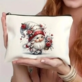 Beauty case bianco con motivo gnomo natalizio, cappello di rose e cerniera nera - Modello 4