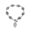 Zilveren Hamsa Hand armband met Evil Eye bedeltjes en vintage filigraan hanger - Antiek Zilver (M-745)