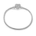 Silbernes Schlangenarmband mit herzförmigem Verschluss und hohlen Blumenmustern - 17cm / Weißk Herzblumenverschluss (LZ43)