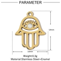 Detailed size chart for Hamsa Hand pendant in gold stainless steel and enamel - White Hamsa Hand (VG1101)