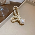 Pince à cheveux dorée avec oreilles de lapin évidées et perles blanches incrustées - Perle à Double Boucle Irrégulière (HH2810)