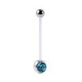 Silver ball and white flexible navel bar with round-cut teal gemstone inlay for maternity - Blue Zircon
