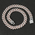 Men's hiphop 14mm rose gold and silver cuban link chain with zircon paving - Rose Gold + White Gold