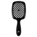 Black hollow grid hair brush with professional air cushion design for detangling and styling - Black Handle - Black