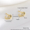 Golden seahorse stud earrings with pavé zircons and detailed dimensions measurement - Gold Plated Seahorse